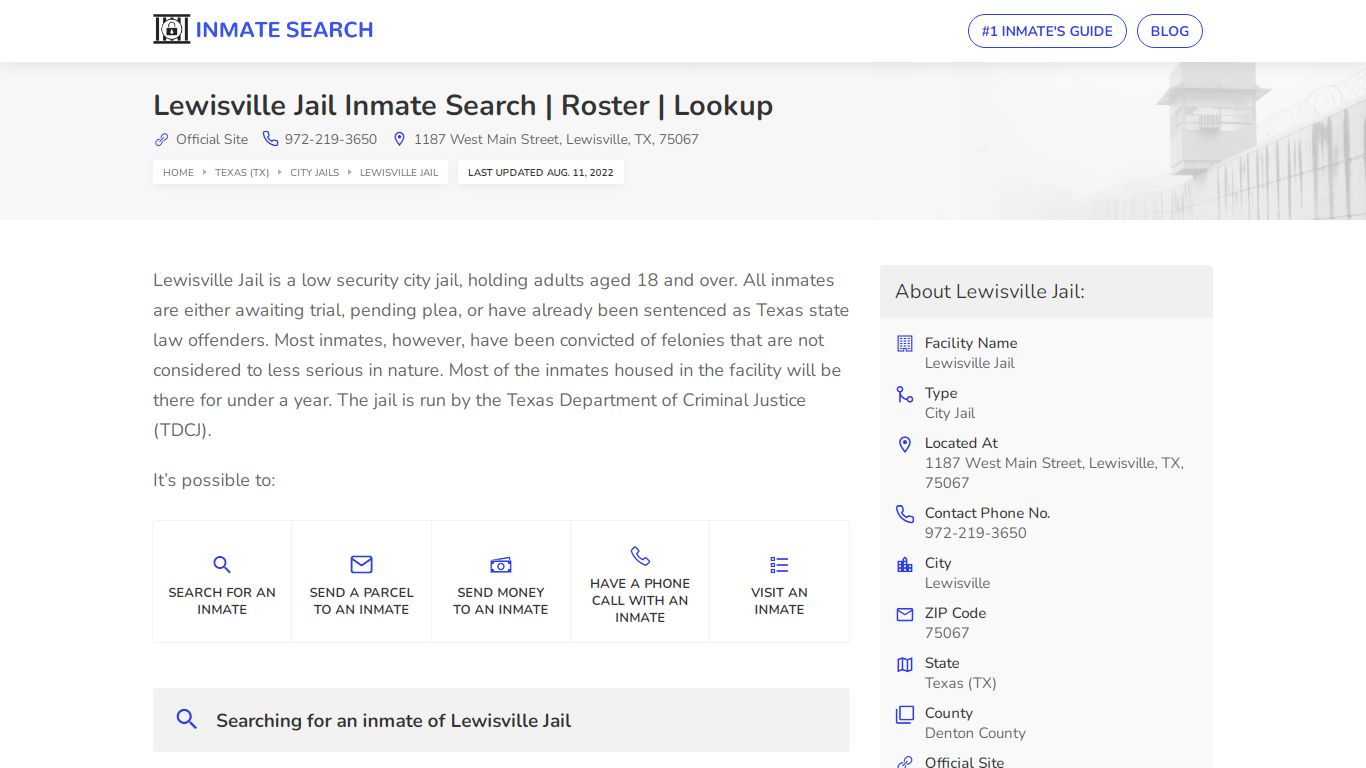 Lewisville Jail Inmate Search | Roster | Lookup